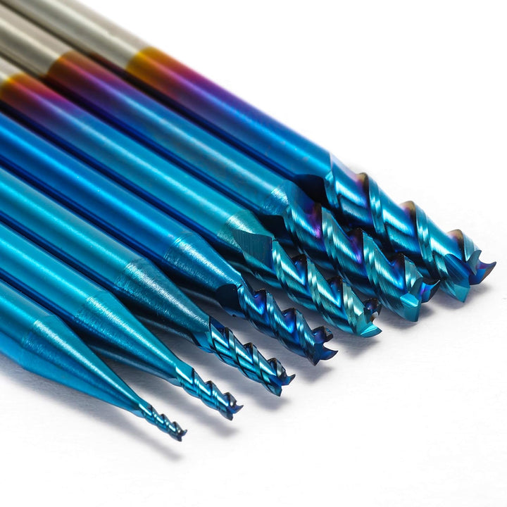 Genmitsu 7 Stücke 3 Flute Schaftfräser für Aluminium, Nano Blue Beschichtung CNC-Fräser-Bits, hohe V