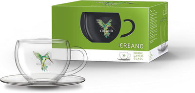 Creano 6er-Set Thermo-Tassen "Hummi" für Tee/Latte Macchiato, doppelwandig, mit Kolibri-Muster | 250