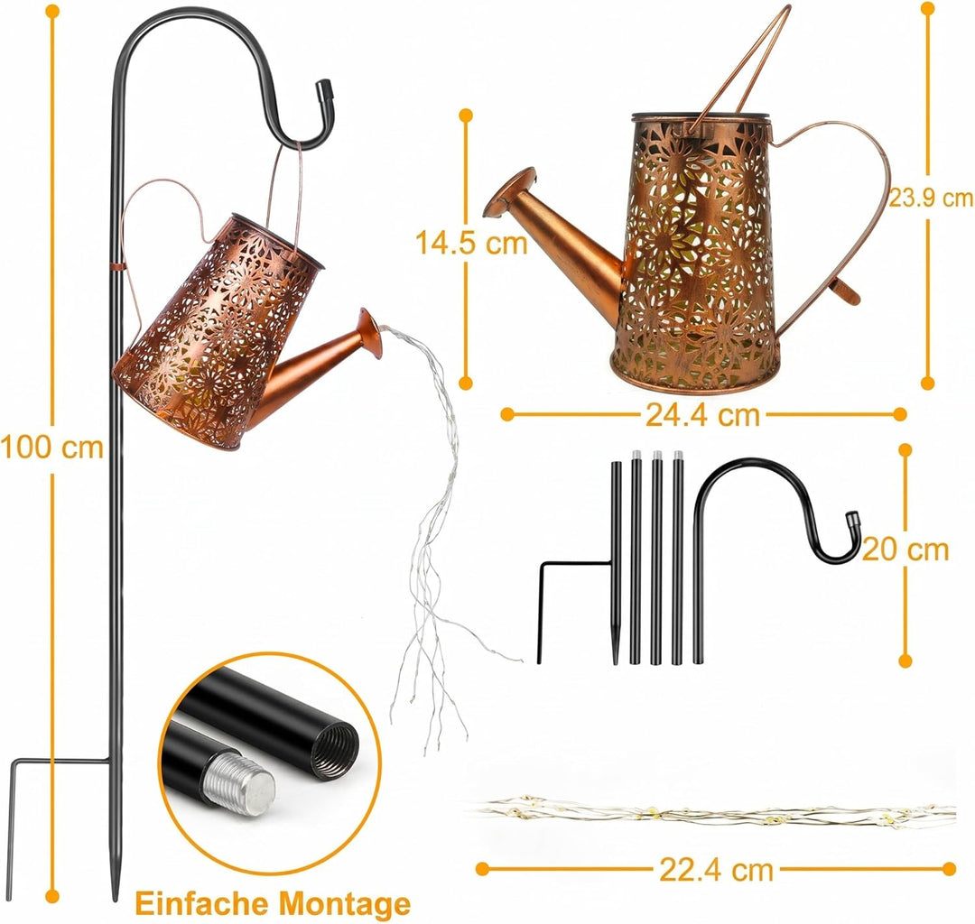 FLSEPAMB 2 Stück Solar Giesskanne mit Lichterkette Aussen Gartendeko, IP65 LED Solar Giesskanne mit