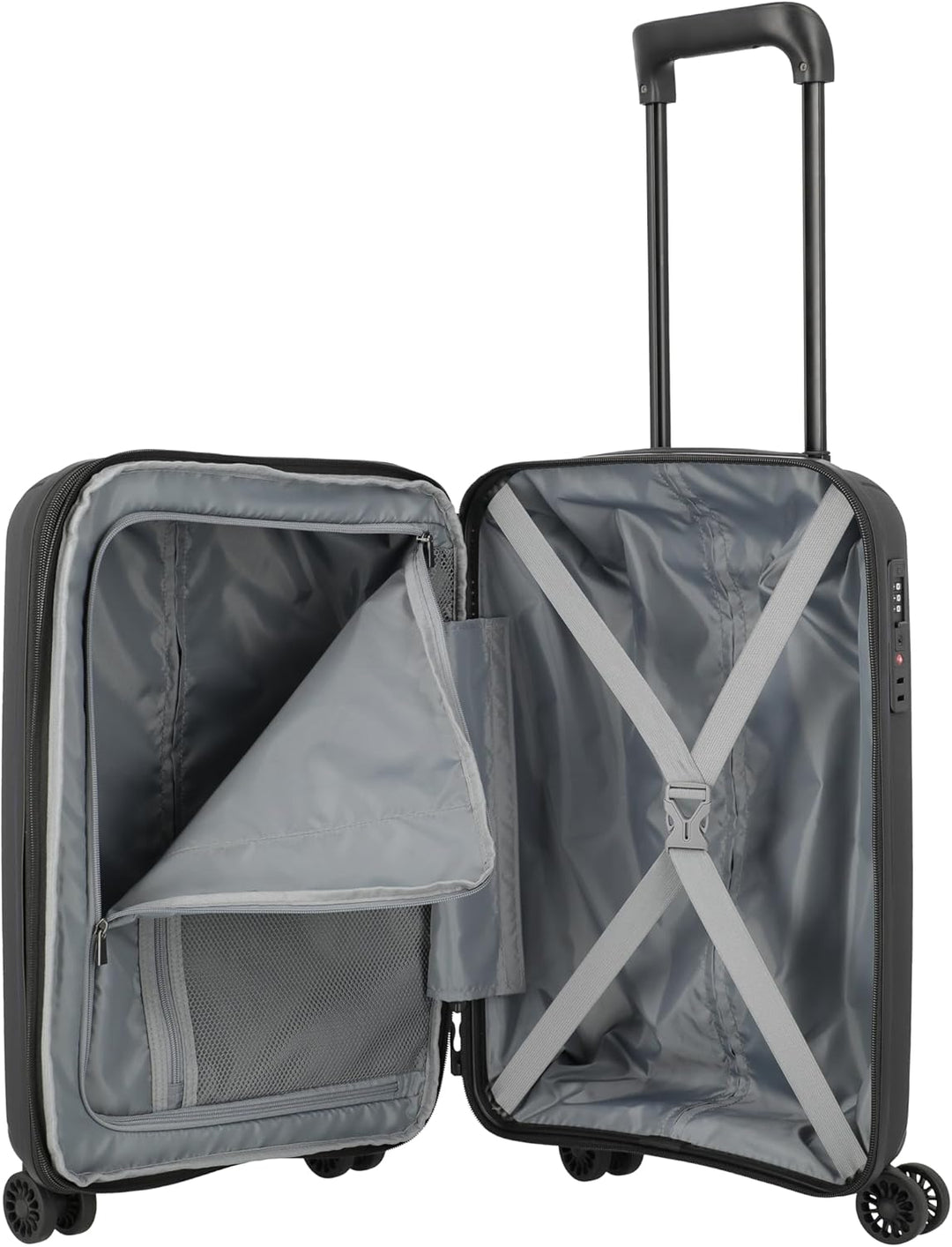 Travelite Skymate 4-Rad Handgepäck Trolley mit Dehnfalte, Handgepäck 55 cm Schwarz, Schwarz