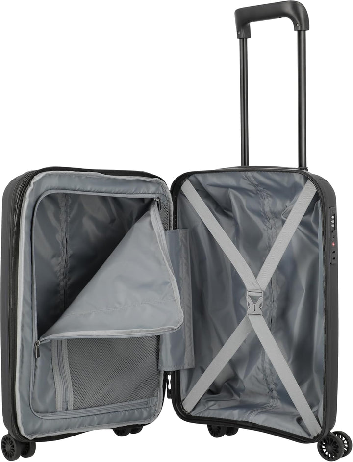Travelite Skymate 4-Rad Handgepäck Trolley mit Dehnfalte, Handgepäck 55 cm Schwarz, Schwarz