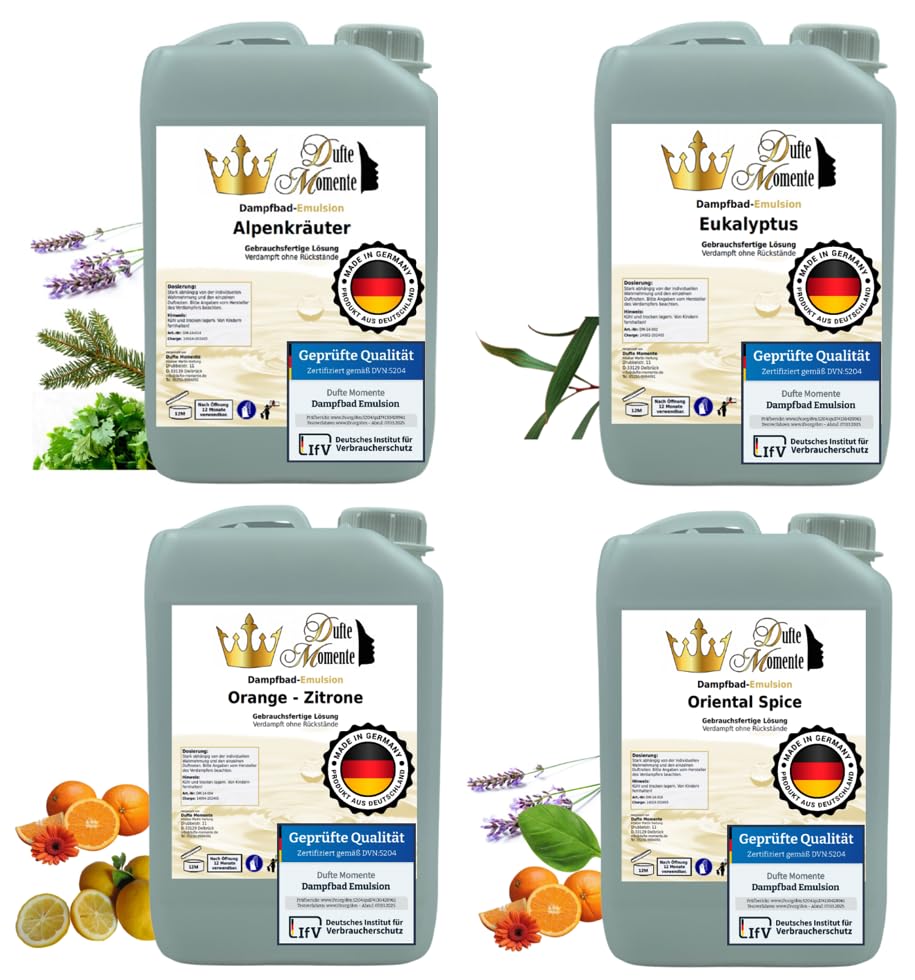 Dufte Momente | Dampfbad Emulsion 4 x 3 Liter | freie Wahl aus 28 Düften | mit naturreinen und natür