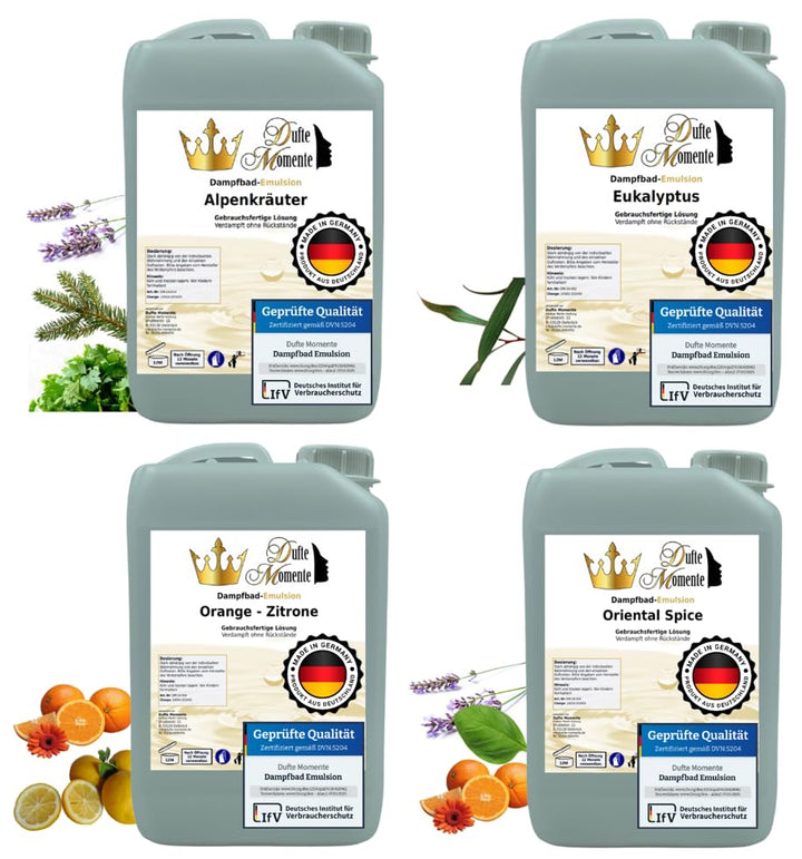 Dufte Momente | Dampfbad Emulsion 4 x 3 Liter | freie Wahl aus 28 Düften | mit naturreinen und natür