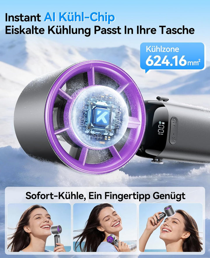 KIMMOO Handventilator mit Eiskühlung, 21000 U/min, 199 Stufen, bis zu 14h Akku, Wiederaufladbar, 3-i