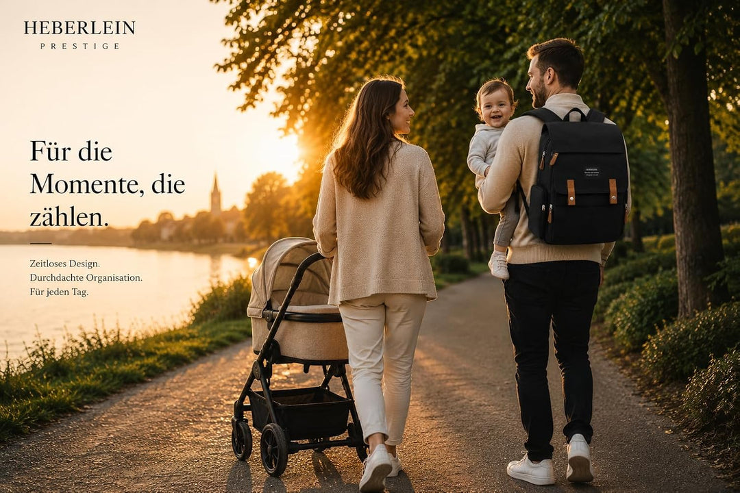 Heberlein Prestige Baby Wickelrucksack - grosse Wickeltasche für Mama &amp; Papa, wasserabweisend mit vi