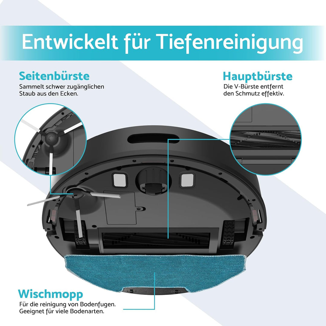 aeco VacuBot X5 Saugroboter mit Wischfunktion (5000 Pa, ideal für Tierhaare, LiDAR Laser Navigation,