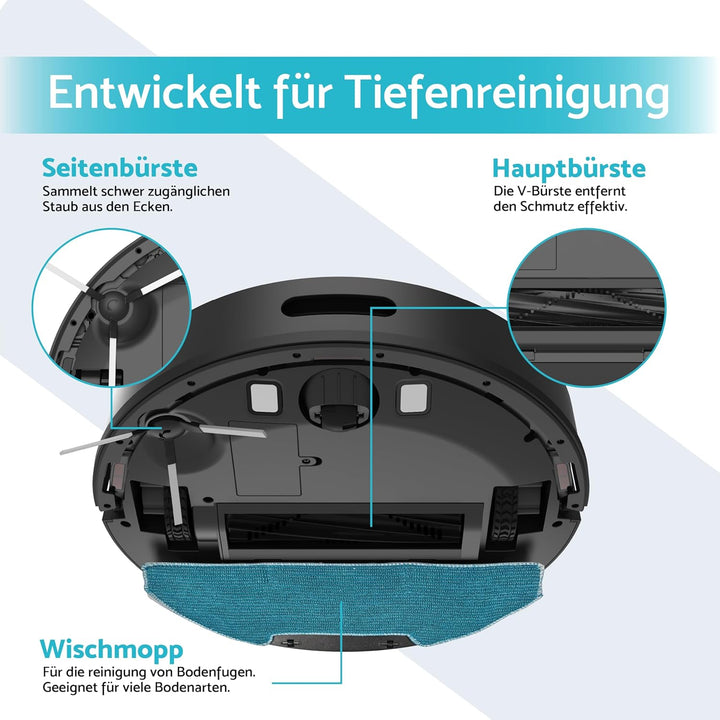 aeco VacuBot X5 Saugroboter mit Wischfunktion (5000 Pa, ideal für Tierhaare, LiDAR Laser Navigation,
