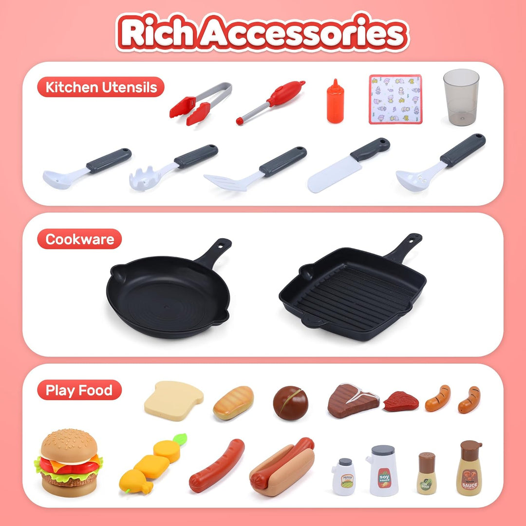 CUTE STONE Kinder BBQ Grill Spielzeug, Küche Set, Realistische Rauch BBQ Grill Spielset mit Spielzeu