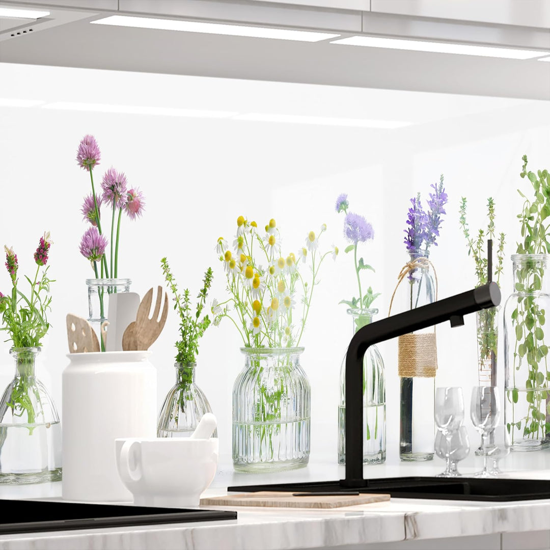 Stickerprofis Küchenrückwand hochglänzend selbstklebend - KRÄUTERGLÄSER - 1,8mm, Hartkunststoff, all