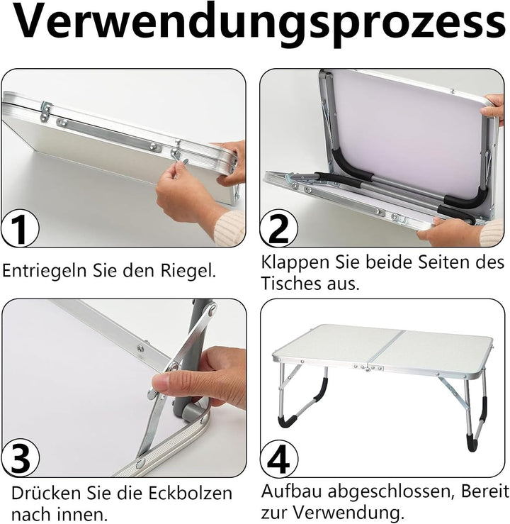 Kleiner Klapptisch, 61 x 40 x 26 cm Aluminium Laptoptisch Klappbar, Tragbar Betttablett Klappbar mit