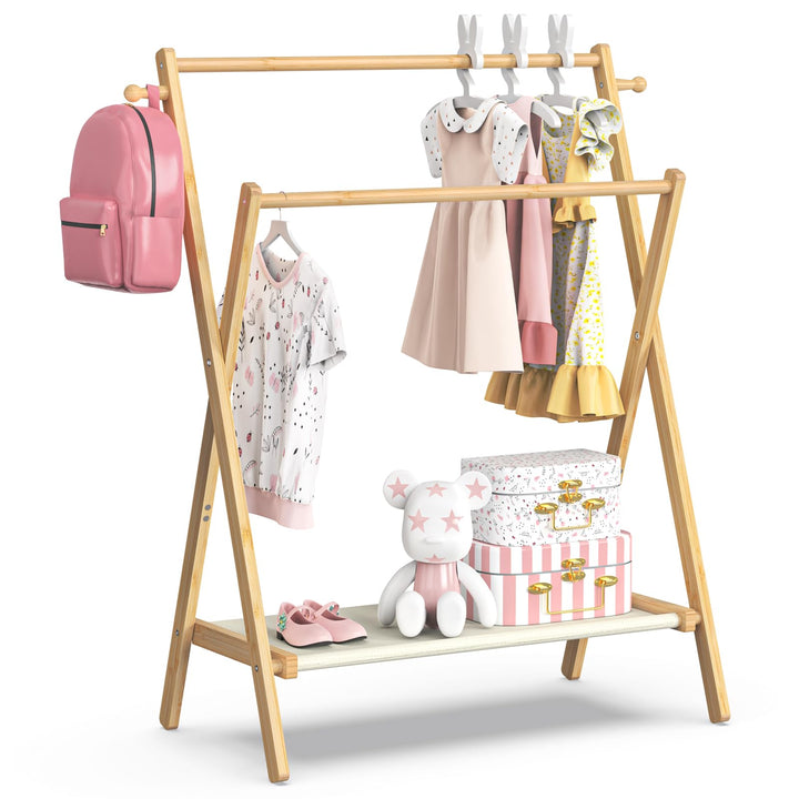 BAMBOOHOMIE Kinderkleiderständer, Kostümständer für Kinder, mit Regal und Doppelstangen, zusammenkla