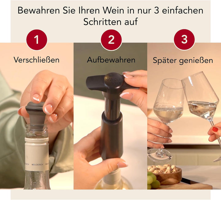 Vacu Vin Original Weinpumpe Weiss mit 2 Vakuumstopfen – Weisses Wein Konservierer-Set – Handpumpe zu
