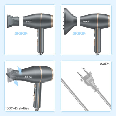 CONFU Föhn mit Diffusor 2200W Haartrockner Professional Fön AC Motor Schnell Trocken Leistungsstark