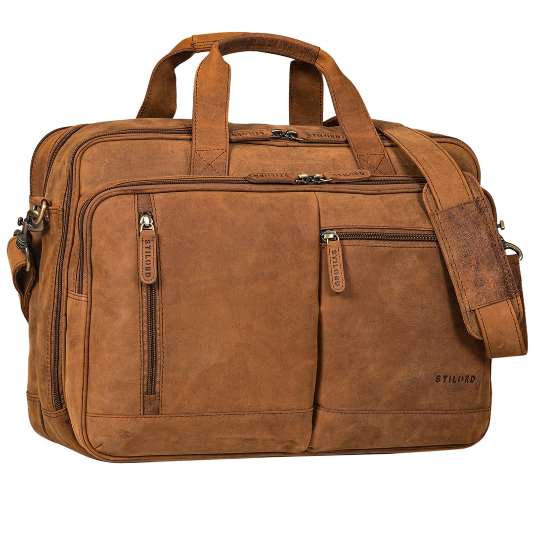 STILORD 'Arnold' Geräumige Laptoptasche Leder 17.3 Zoll bis 19 Zoll Vintage Aktentasche Lehrertasche