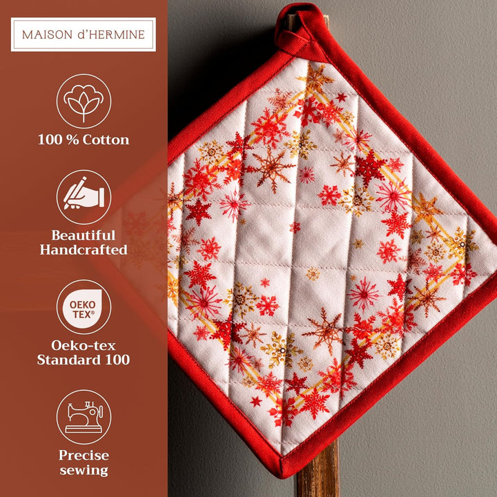 Maison d' Hermine Topflappen, 100% Baumwolle, 2er-Set (20cm x 20cm) Hotpads, hitzebeständig, mit Sch