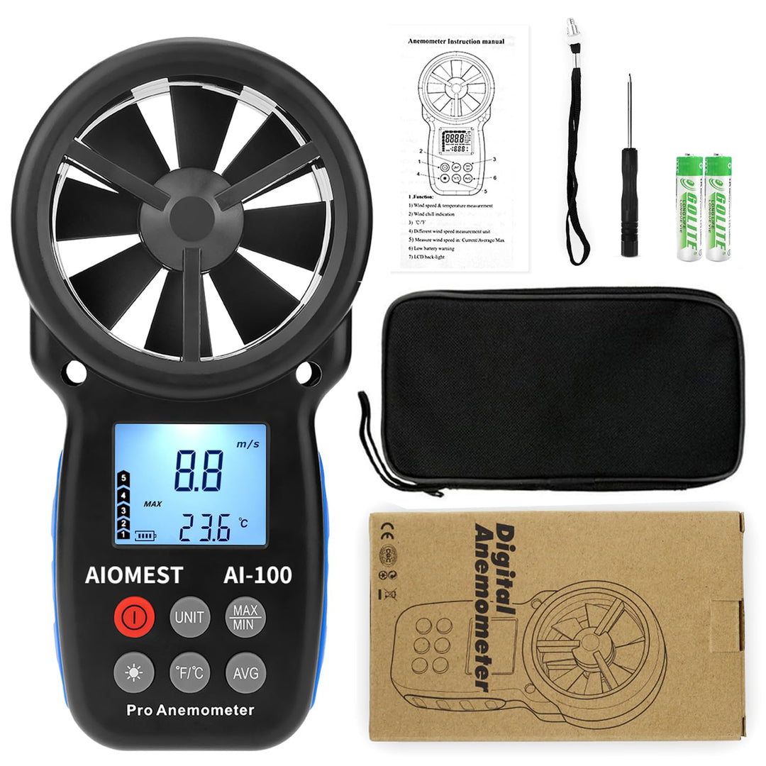 AIOMEST Digital Anemometer, Windmesser Windmessgerät Handheld, AI-100 Windmesser CFM Wind Speed Mete