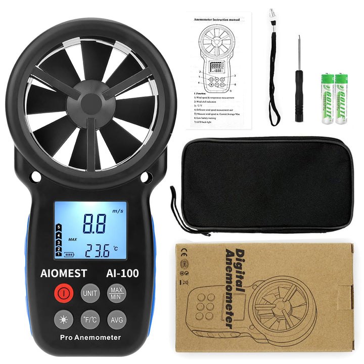 AIOMEST Digital Anemometer, Windmesser Windmessgerät Handheld, AI-100 Windmesser CFM Wind Speed Mete