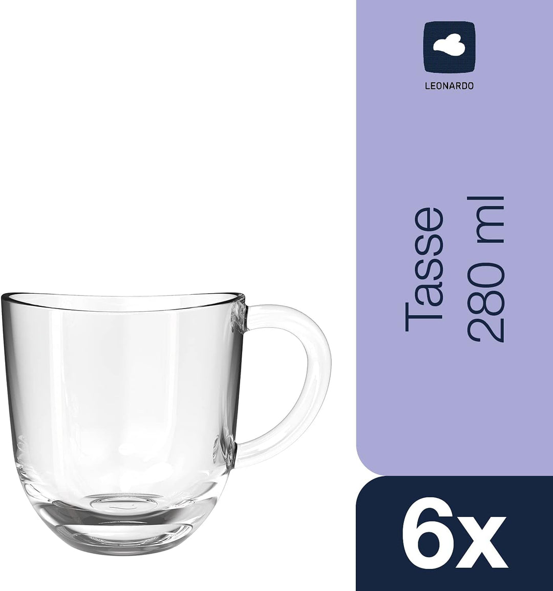 Leonardo Napoli Kaffee-Tassen 6er Set, spülmaschinengeeignete Kaffee-Becher, kleine Glas-Tasse mit H