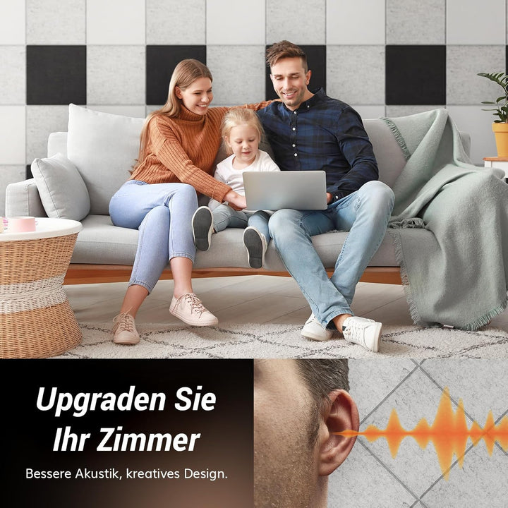Quadratische Akustikplatten selbstklebend 72 Stücke., TONOR Schallabsorber Schallschutz mit Hochdich