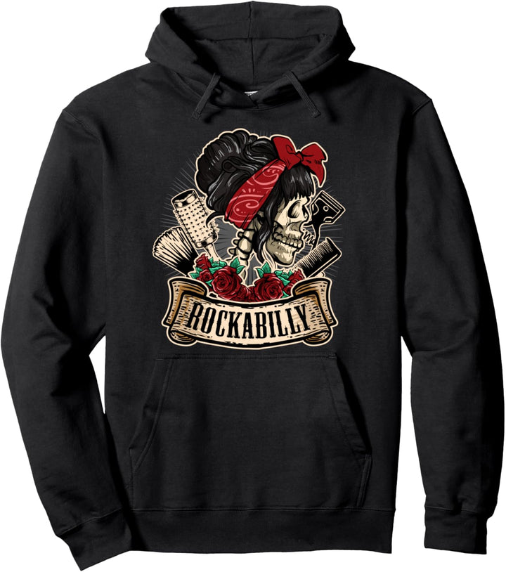 Rockabilly Girl Skull Pin-Up Hairstylist Friseur Pullover Hoodie
