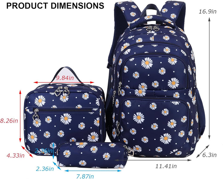 Schulrucksack Mädchen Teenager Damen Schultasche Rucksack Set Gänseblümchen Schulranzen für Mädchen