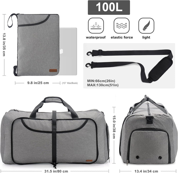 Vogshow Reisetasche grosse Faltbare 100L, Weekender Übernachtungstasche Seesack wasserdicht Sporttas