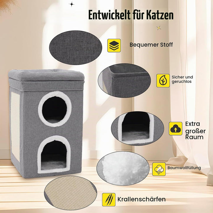 Siairo Katzenhaus Indoor, 3-stöckige Faltbares Katzenhöhle grosse Katzen, Katzenbetten für Indoor Ka