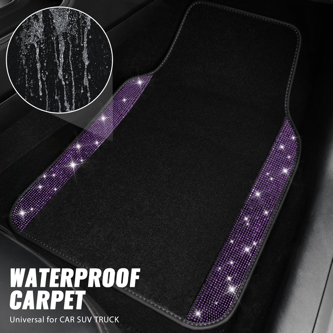 CAR PASS Auto-Bodenmatte mit Strasssteinen, glitzernd, glitzernd, wasserdicht, rutschfest, PVC-Ferse