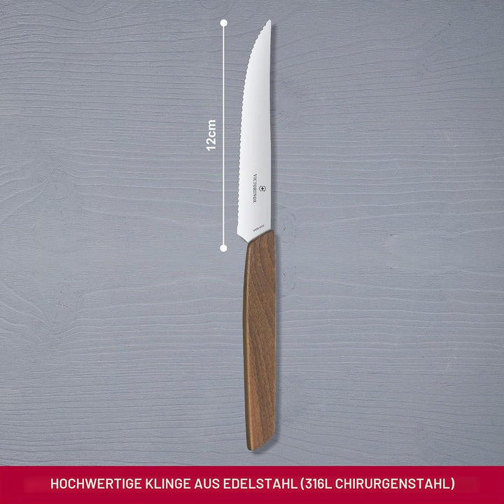 Victorinox, Swiss Modern, Profi Steakmesser-Set, 2-teilig, Extra Scharfe Klinge, Wellenschliff, 12 c