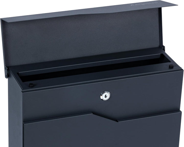 Zelsius Briefkasten Wave mit Zeitungsfach | integrierter Soft-Close-Effekt | Postbox in RAL7016 Anth