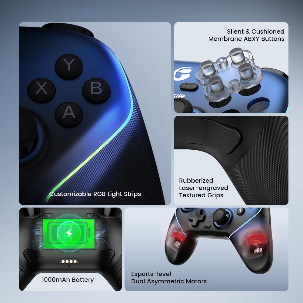 GameSir Super Nova kabelloser 1000Hz Controller mit Ladestation – Hall-Effekt-Sticks, verstellbare T