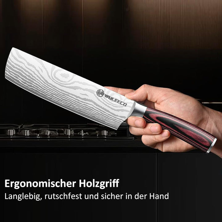 Küchenmesser Hackmesser 18 cm, Japanisches Nakiri Messer, Profi Kochmesser Fleischmesser aus Hochwer