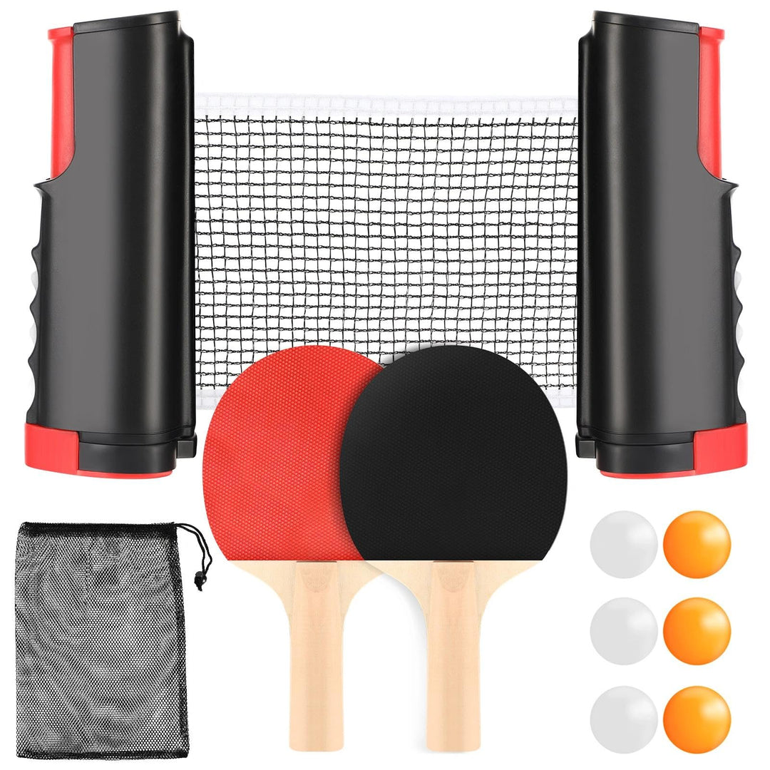 Tischtennisschläger Set, Tischtennis Set mit Netz, 2 Tischtennisschläger + Ausziehbares Mobiles Tisc