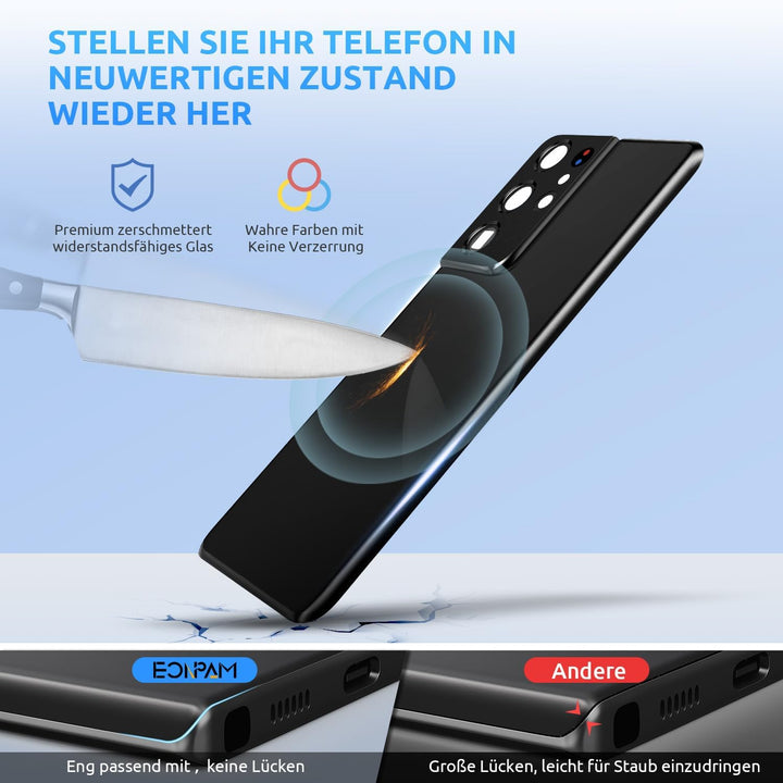 Eonpam Akkudeckel für Samsung Galaxy S21 Ultra 5G G998 Rückseite Glas Original Backcover Back Glas E
