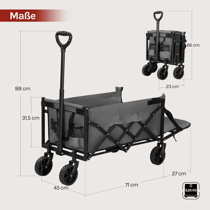 WOLTU Bollerwagen faltbar, 110L + 150kg Tragkraft, Handwagen mit 2 Getränkehaltern, 4 abnehmbaren Rä