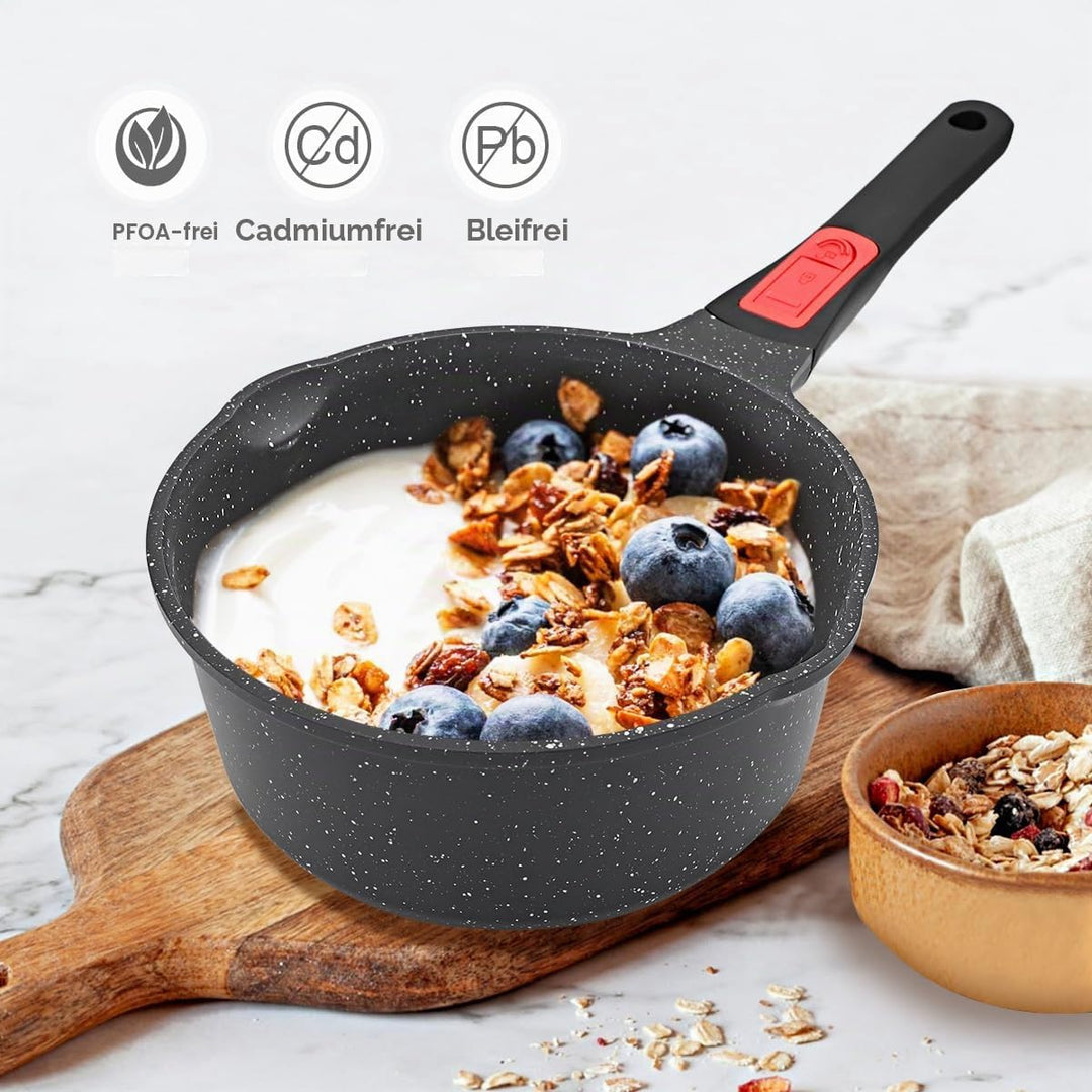 AIKENBBKK Stielkasserolle mit Deckel, antihaftbeschichtet, 2,3 l, kleine Sossentopf zum Kochen, Milc