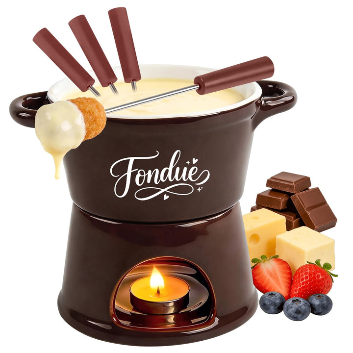 Yoassi Keramik Käsefondue Set, Mini Schokoladenfondue Tasse, Käsebecher mit 4 Gabeln, zum Schmelzen