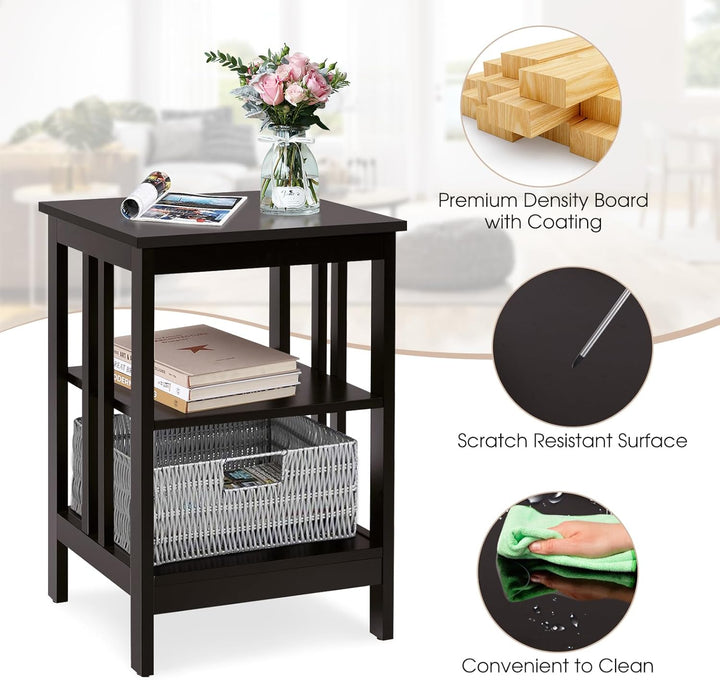 GIANTEX Nachttisch Beistelltisch 3 Ebenen, Sofatisch Couchtisch Holz, Kleiner Kaffeetisch Teetisch W