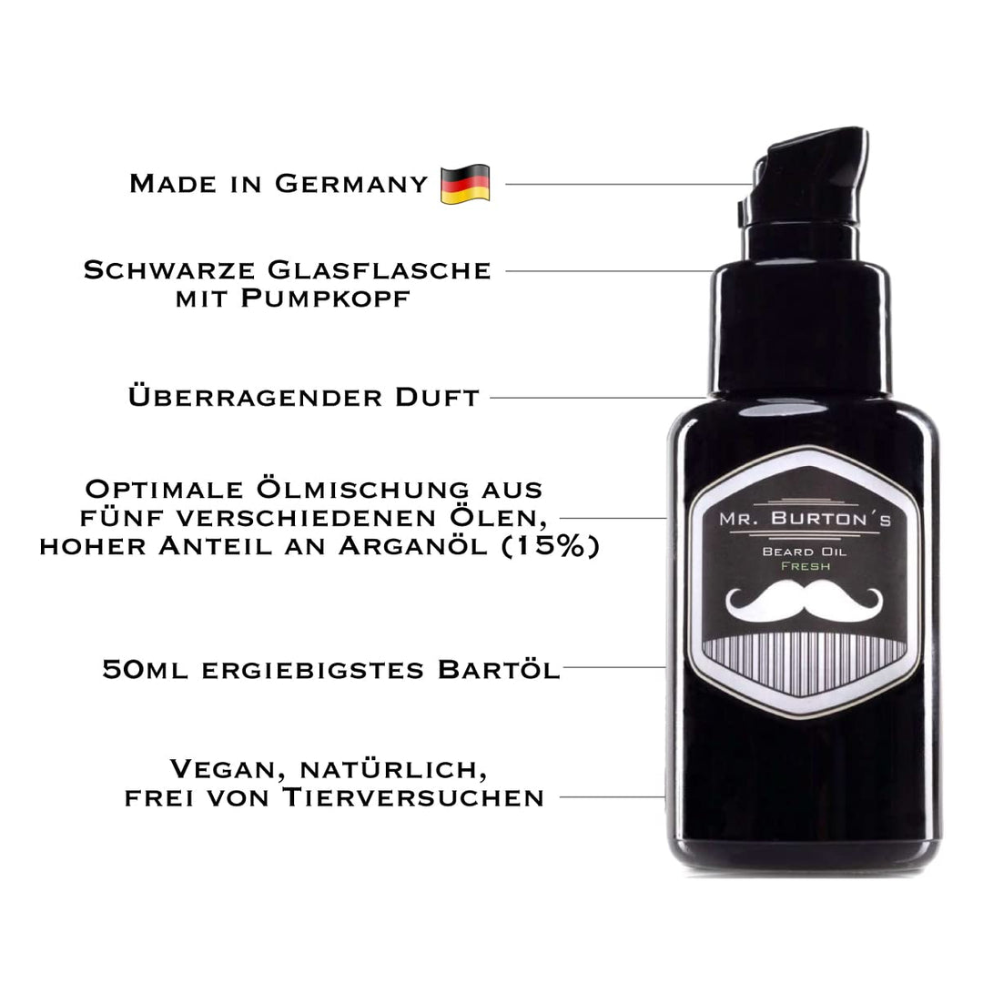Bartpflege für Männer - Mr. Burton´s Beard Oil - FRESH - 50 ml Bartöl Männer für die Bartpflege -100