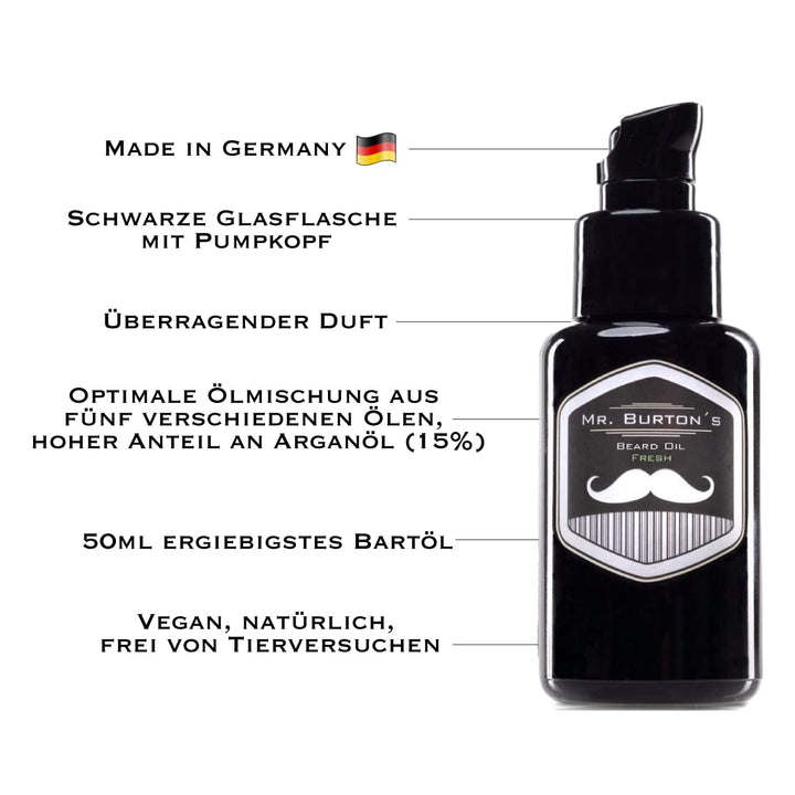 Bartpflege für Männer - Mr. Burton´s Beard Oil - FRESH - 50 ml Bartöl Männer für die Bartpflege -100