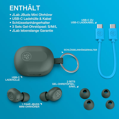 JLab JBuds Mini In Ear Kopfhörer kabellos Bluetooth, True Wireless Kopfhörer, 20+ Std Headphones, ka