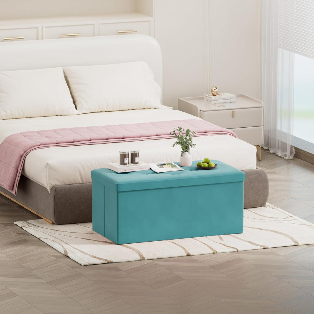 BRIAN & DANY Sitzbank mit Stauraum, Faltbar Sitzhocker Truhen Aufbewahrungsbox aus Samt, 76 x 38 x 3