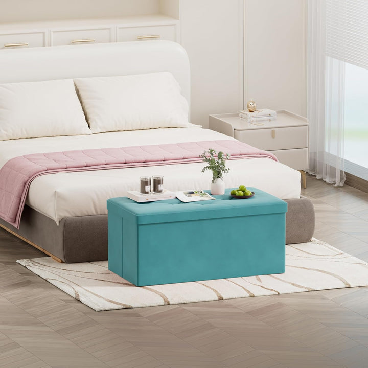 BRIAN & DANY Sitzbank mit Stauraum, Faltbar Sitzhocker Truhen Aufbewahrungsbox aus Samt, 76 x 38 x 3