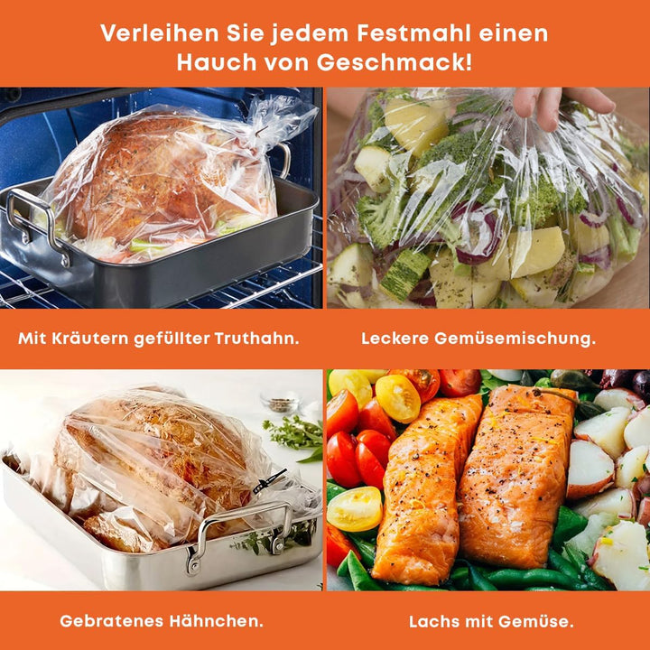 20-stückige Bratbeutel für Ofen & Mikrowelle - 38x24 cm - Hitzebeständig, reissfest, für saftiges Fl