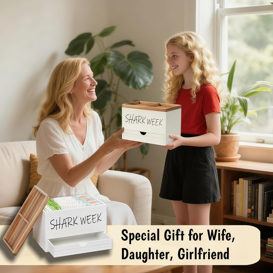 Tampon Aufbewahrungsbox 3 Fächer mit Deckel und Schublade, Badezimmer Organizer Holz Wattepadspender
