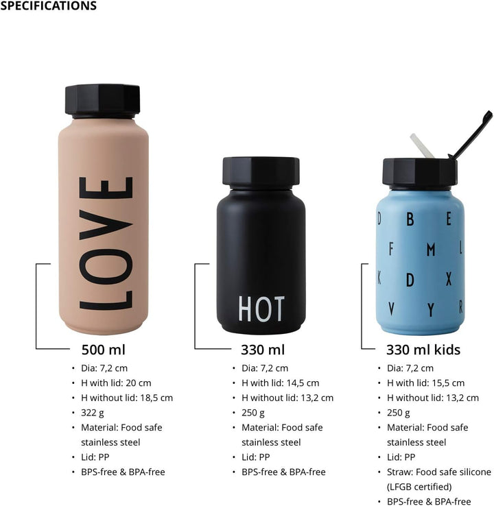 Design Letters Persönliche Edelstahl Trinkflasche Weiss (I) |500 ml| Kohlensäure geeignet BPA-Frei T