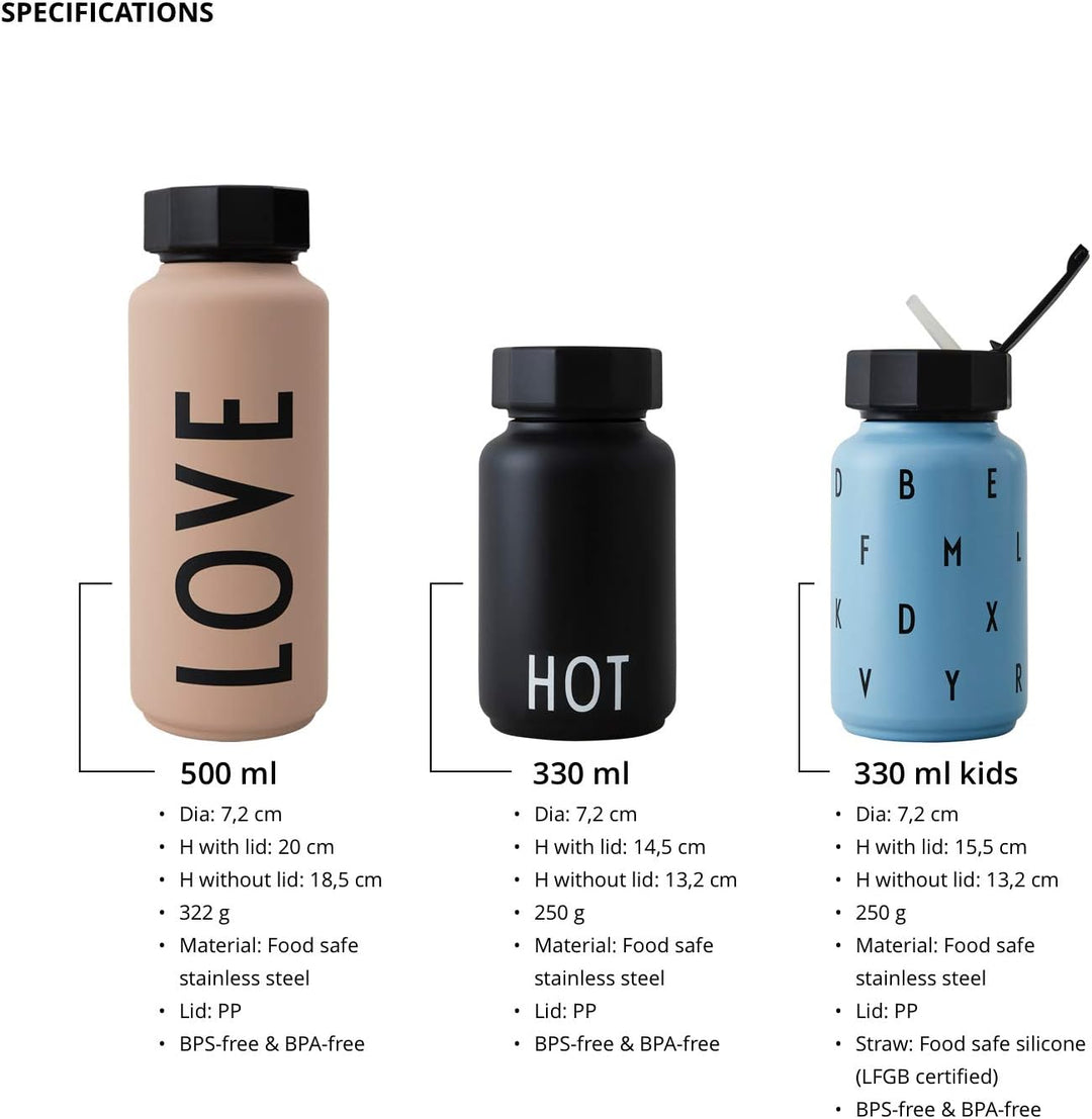Design Letters Persönliche Edelstahl Trinkflasche Weiss (K) |500 ml| Kohlensäure geeignet BPA-Frei T