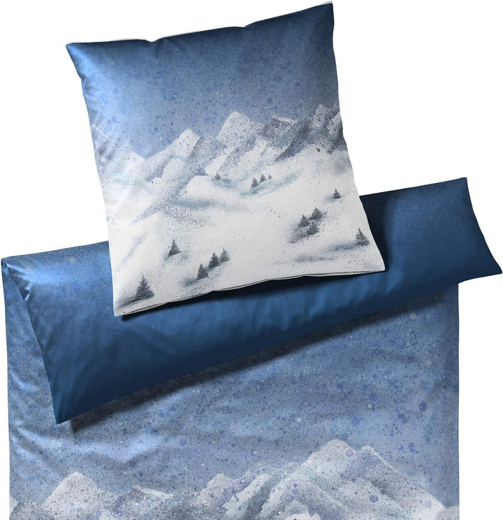 elegante Mako-Satin Bettwäsche Bergzauber Nachtblau 1 Bettbezug 135 x 200 cm + 1 Kissenbezug 80 x 80