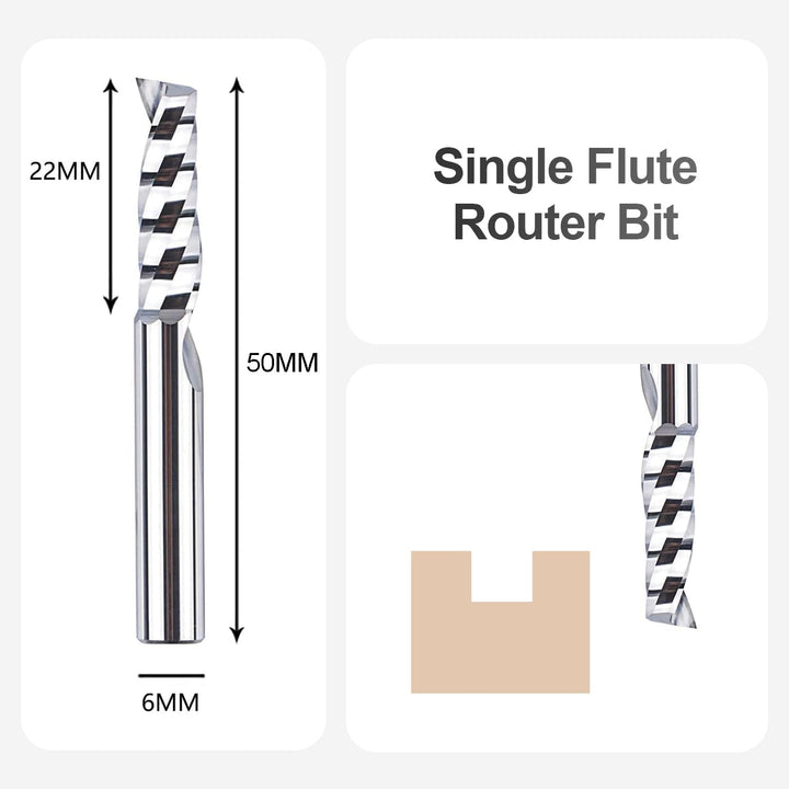 SpeTool 5 Stück Alu Fräser 6mm Schaft VHM Fräser Schaftfräser Holz 22 mm Schnittlänge CNC Fräser Hol