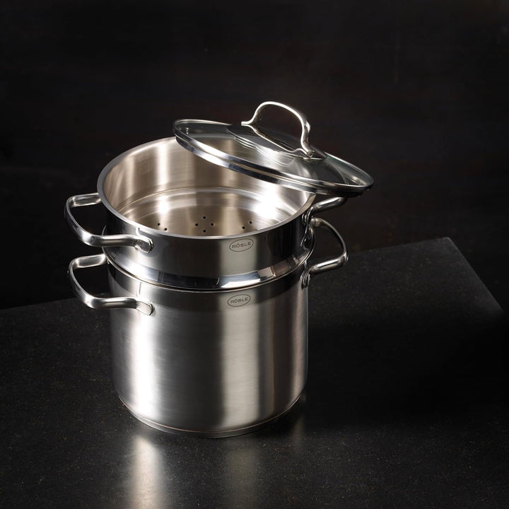 RÖSLE ELEGANCE Pastatopf, Hochwertiger Edelstahltopf zur Zubereitung von Nudeln oder Gemüse, 5 Liter